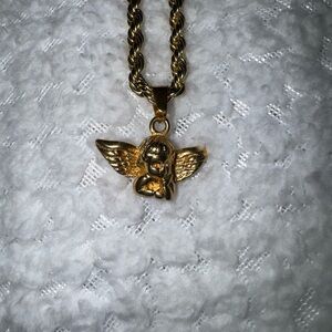 Gold Cherub Pendant Necklace